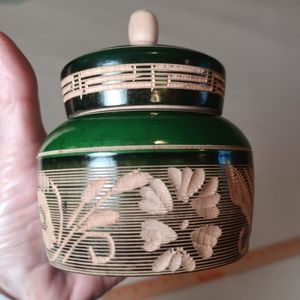 Hand Carved Wooden Trinket Box Green Signed Pedro